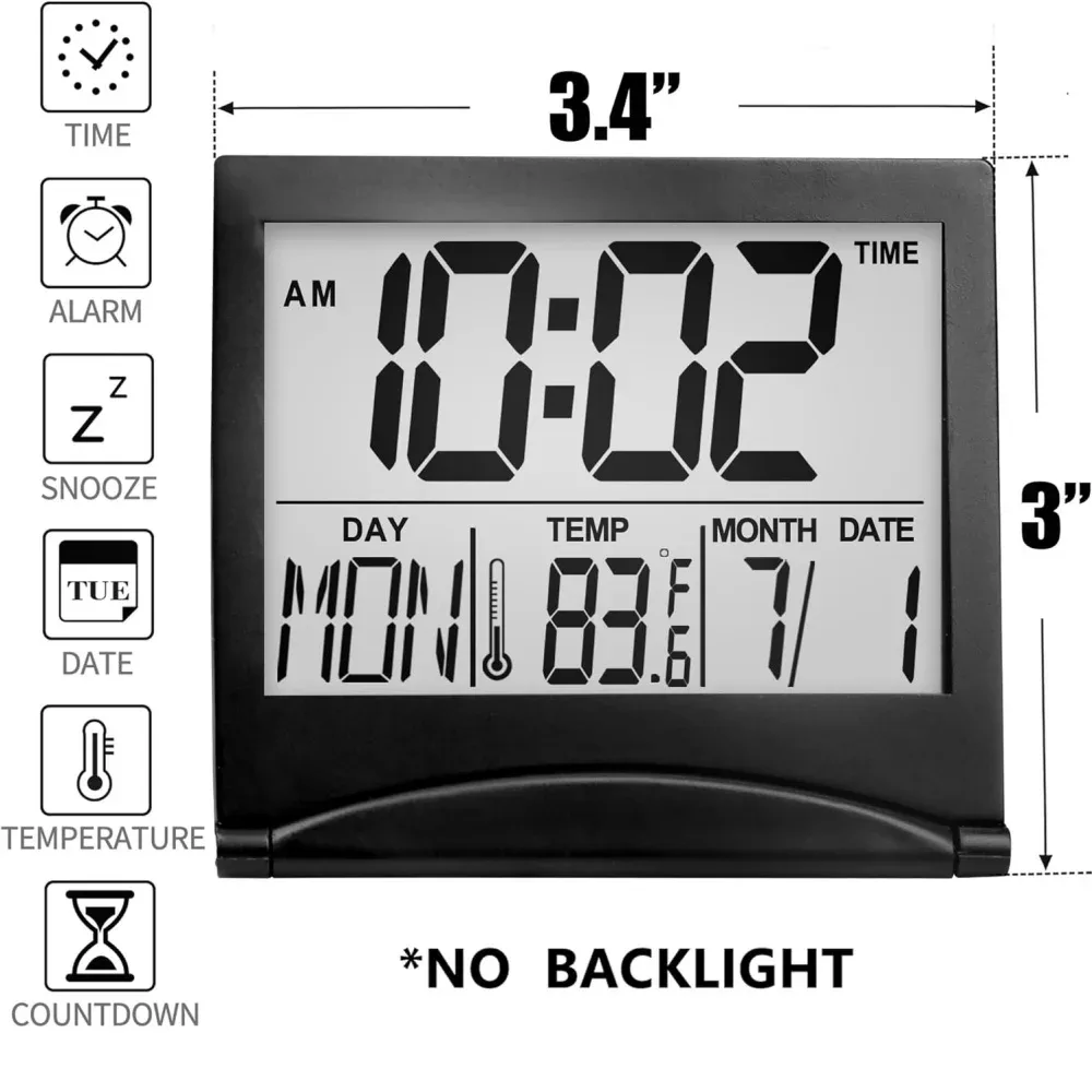 Réveil numérique pliable avec écran LCD rétroéclairé et calendrier slide 2