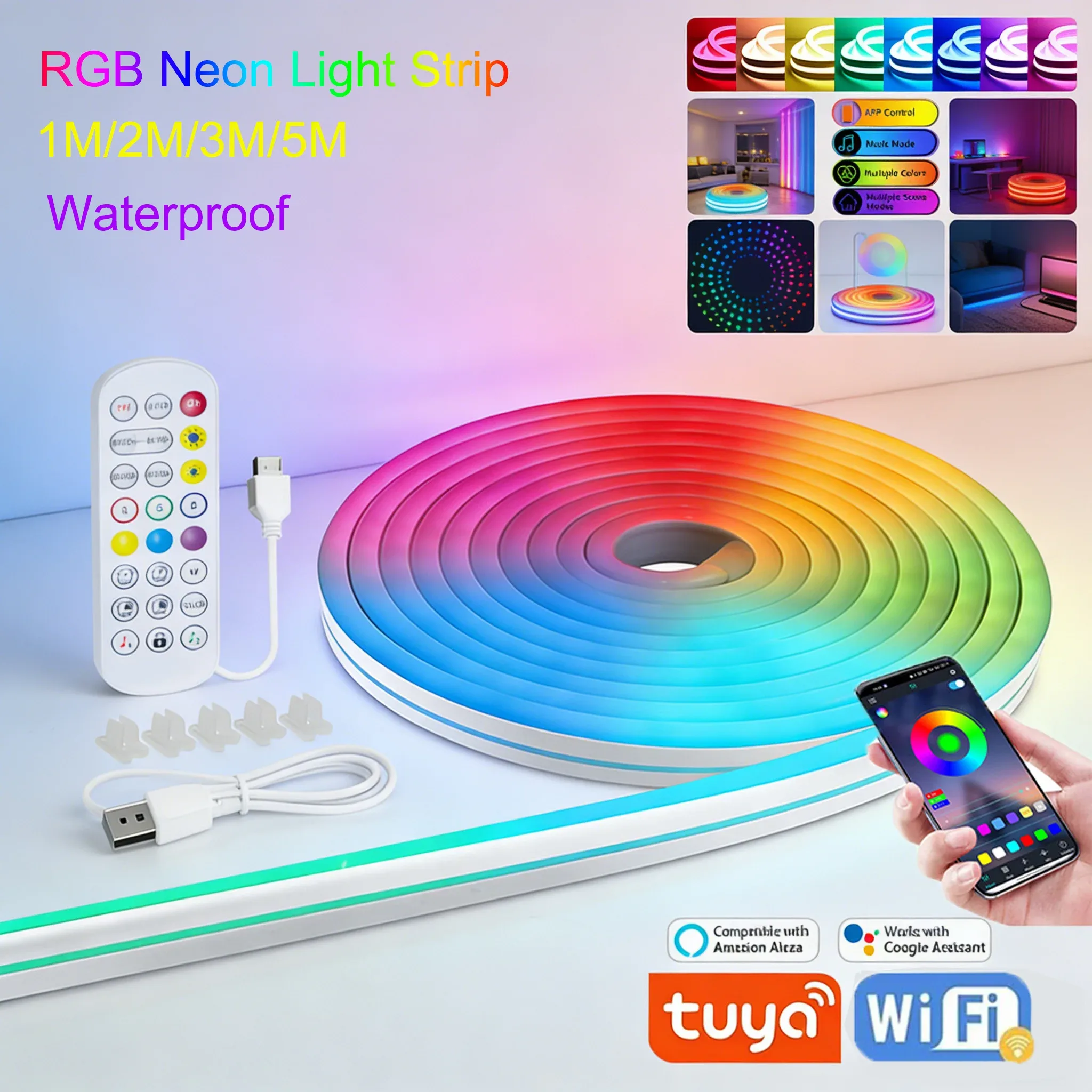 Ruban LED Néon RGB Flexible 5V avec Contrôle App et Synchronisation Musicale - Étanche - Image 1
