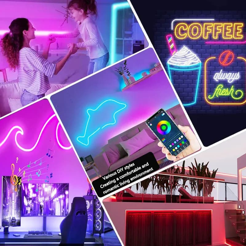 Ruban LED Néon RGB Flexible 5V avec Contrôle App et Synchronisation Musicale - Étanche - Image 6