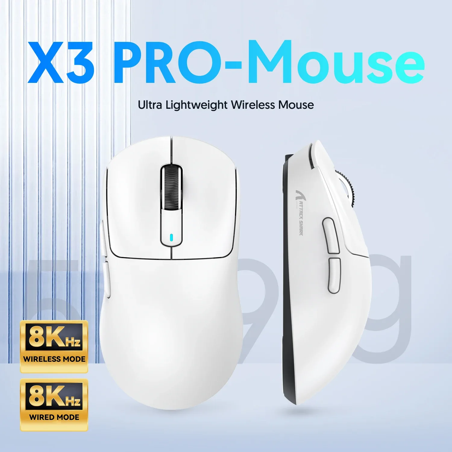 Souris de jeu sans fil ultra-légère Attack Shark X3 Pro - PAW3395, 26000 DPI, Tri-Mode