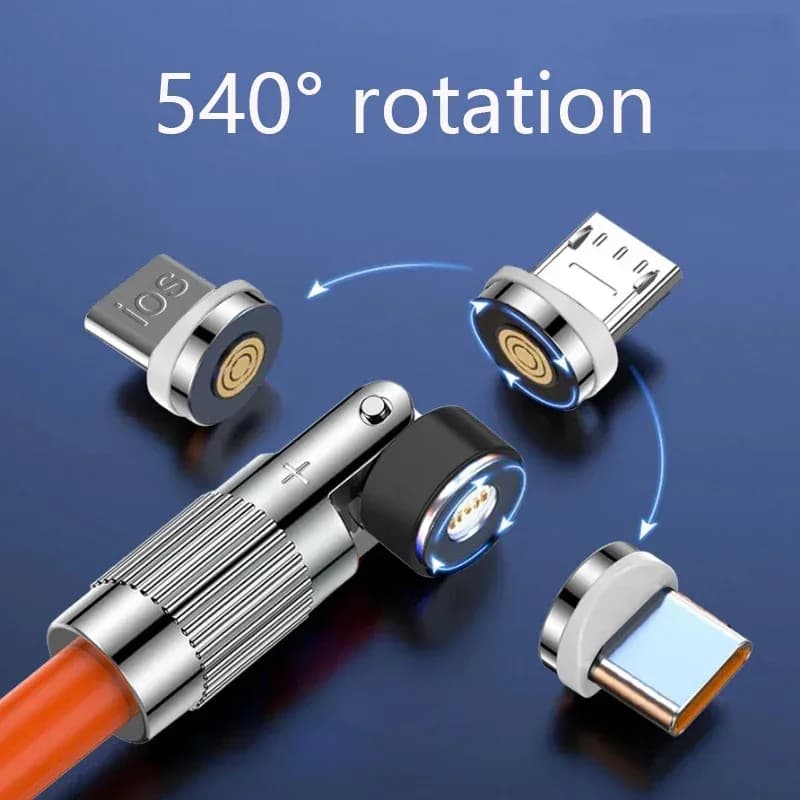 Câble de charge rapide magnétique rotatif 540° 120W (6A), USB vers Type-C et Micro-USB, silicone liquide, 1,5m