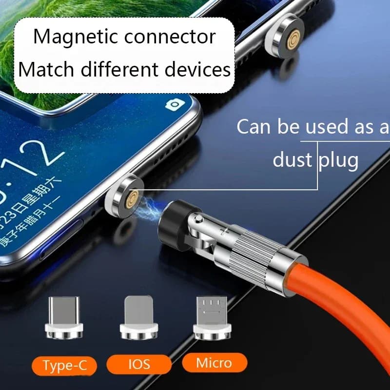 Câble de charge rapide magnétique rotatif 540° 120W (6A), USB vers Type-C et Micro-USB, silicone liquide, 1,5m slide 4