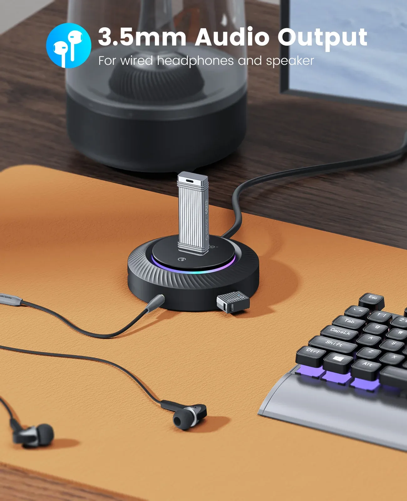 Hub USB 3.0 / Type-C ORICO avec éclairage RGB, port d'alimentation 5 Gbps et fonction OTG (30 cm) - Image 6