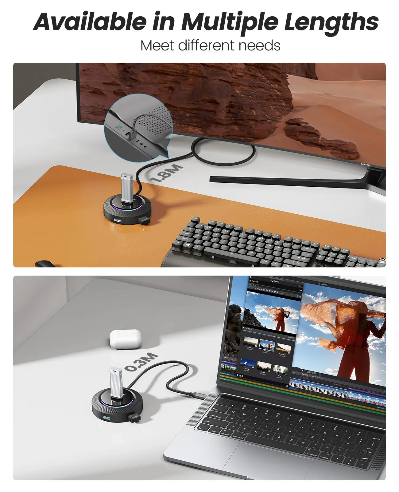 Hub USB 3.0 / Type-C ORICO avec éclairage RGB, port d'alimentation 5 Gbps et fonction OTG (30 cm) - Image 5