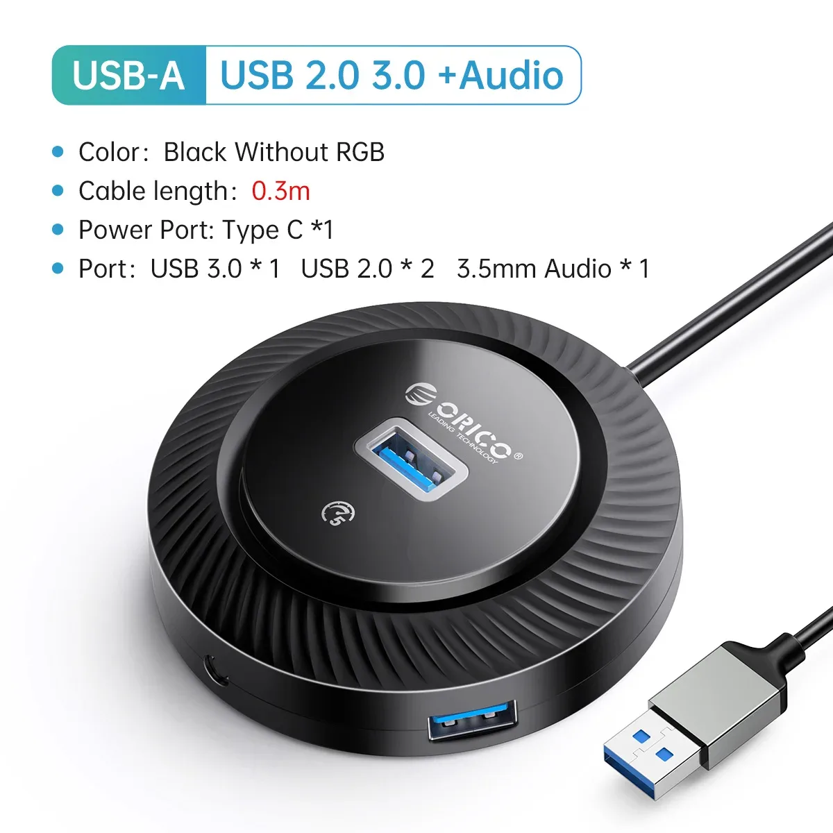 Hub USB 3.0 / Type-C ORICO avec éclairage RGB, port d'alimentation 5 Gbps et fonction OTG (30 cm) slide 11