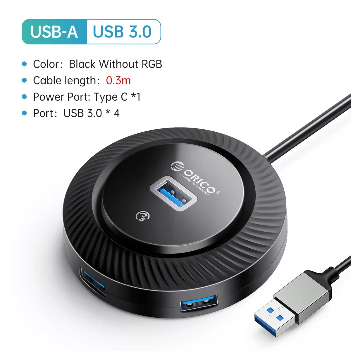 Hub USB 3.0 / Type-C ORICO avec éclairage RGB, port d'alimentation 5 Gbps et fonction OTG (30 cm) slide 10