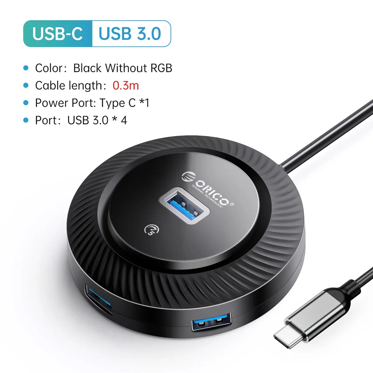 Hub USB 3.0 / Type-C ORICO avec éclairage RGB, port d'alimentation 5 Gbps et fonction OTG (30 cm) slide 8