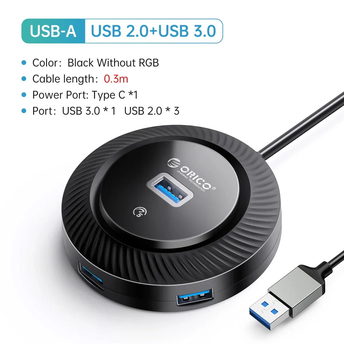Hub USB 3.0 / Type-C ORICO avec éclairage RGB, port d'alimentation 5 Gbps et fonction OTG (30 cm) slide 12