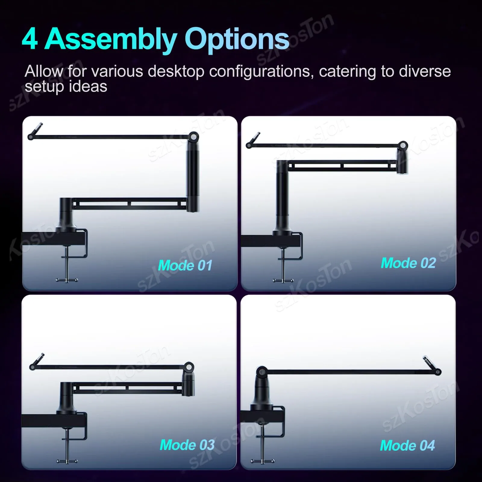 Bras articulé pour microphone à profil bas avec extension et gestion des câbles K688 A6V - Image 3