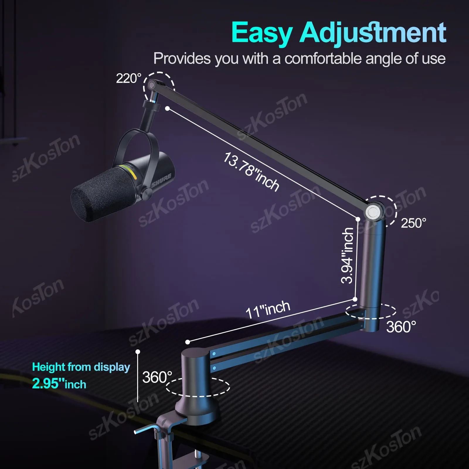 Bras articulé pour microphone à profil bas avec extension et gestion des câbles K688 A6V - Image 5