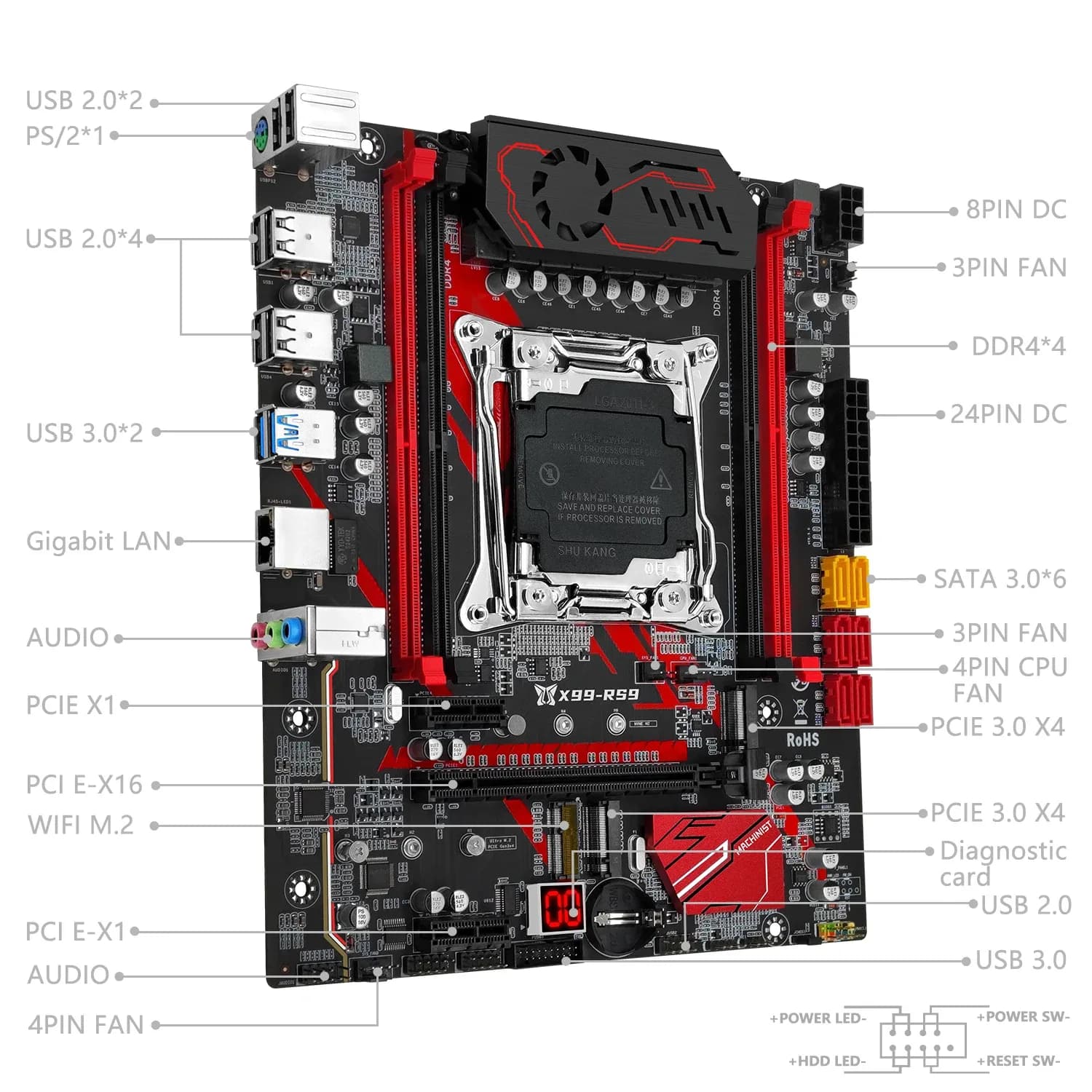 Carte mère MACHINIST X99 RS9 LGA 2011-3, Support Intel Xeon E5 V3/V4, DDR4 Quad-Channel, M.2 NVME, M-ATX - Image 2