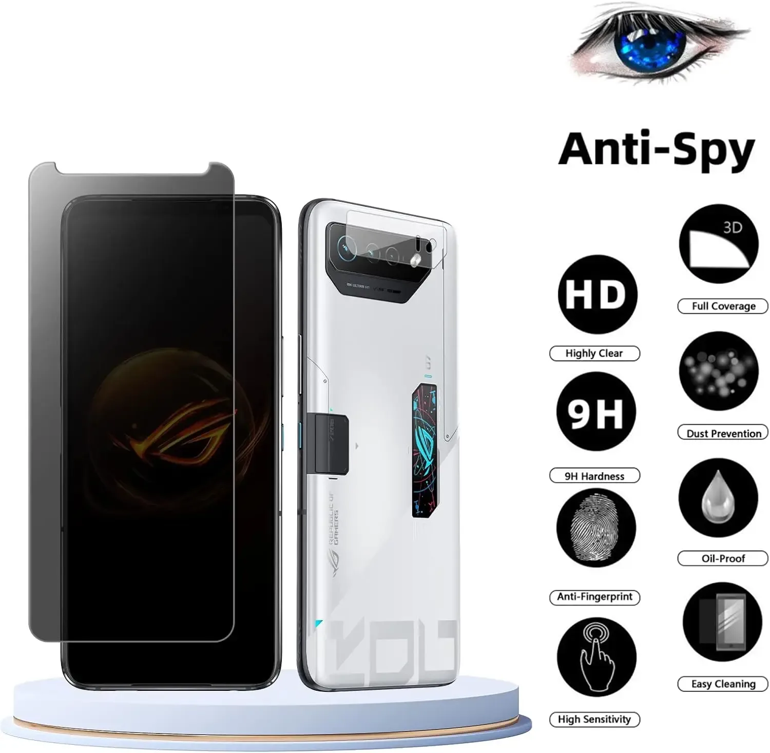 Verre trempé anti-espion 9H et protection d'objectif pour ASUS ROG Phone 7, 6, 5 Pro & Ultimate - Image 2