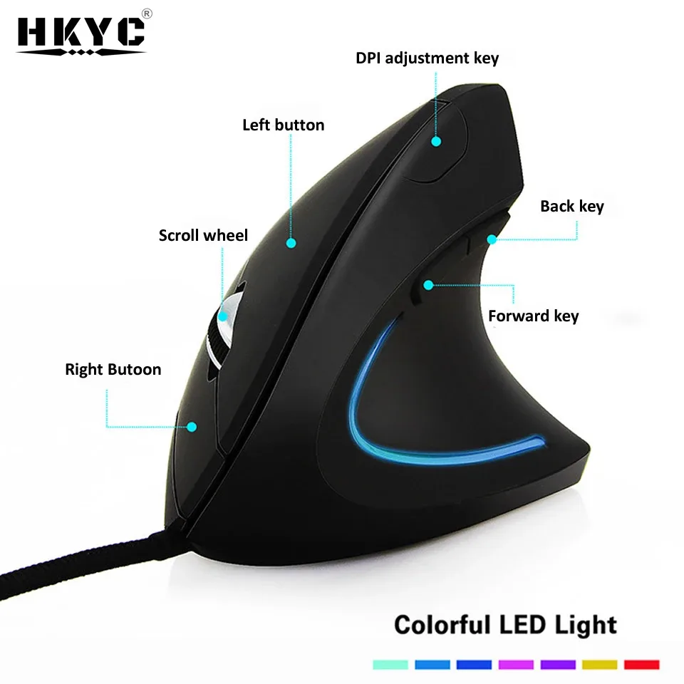 Souris ergonomique verticale filaire pour droitier, Optique USB, 1600 DPI