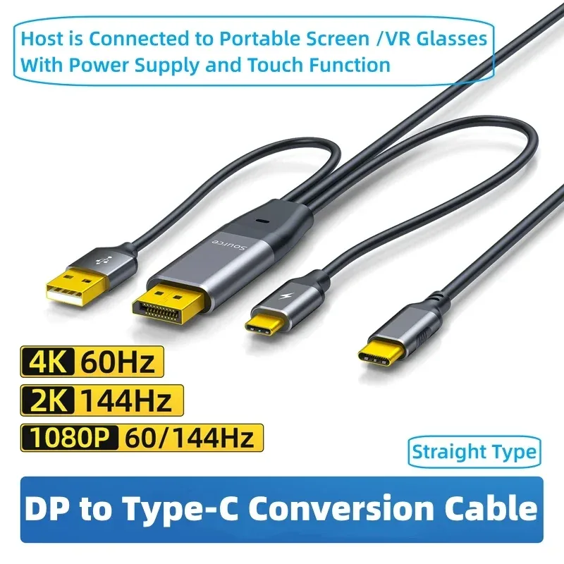 Convertisseur DisplayPort vers USB-C 4K 60Hz / 2K 144Hz avec alimentation pour écrans portables et lunettes VR/AR - Image 1