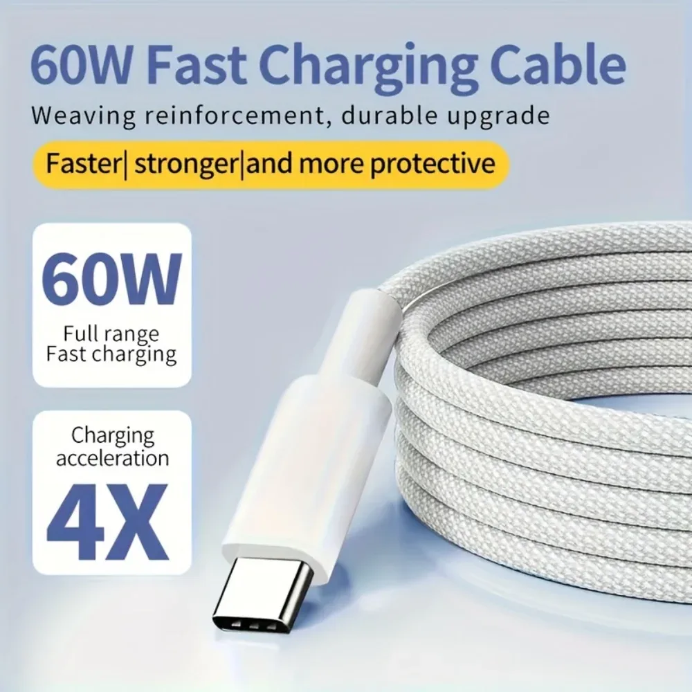 Câble USB-C vers USB-C 60W Power Delivery - Charge Rapide pour iPhone 16/15, iPad, Samsung et Xiaomi - Image 1