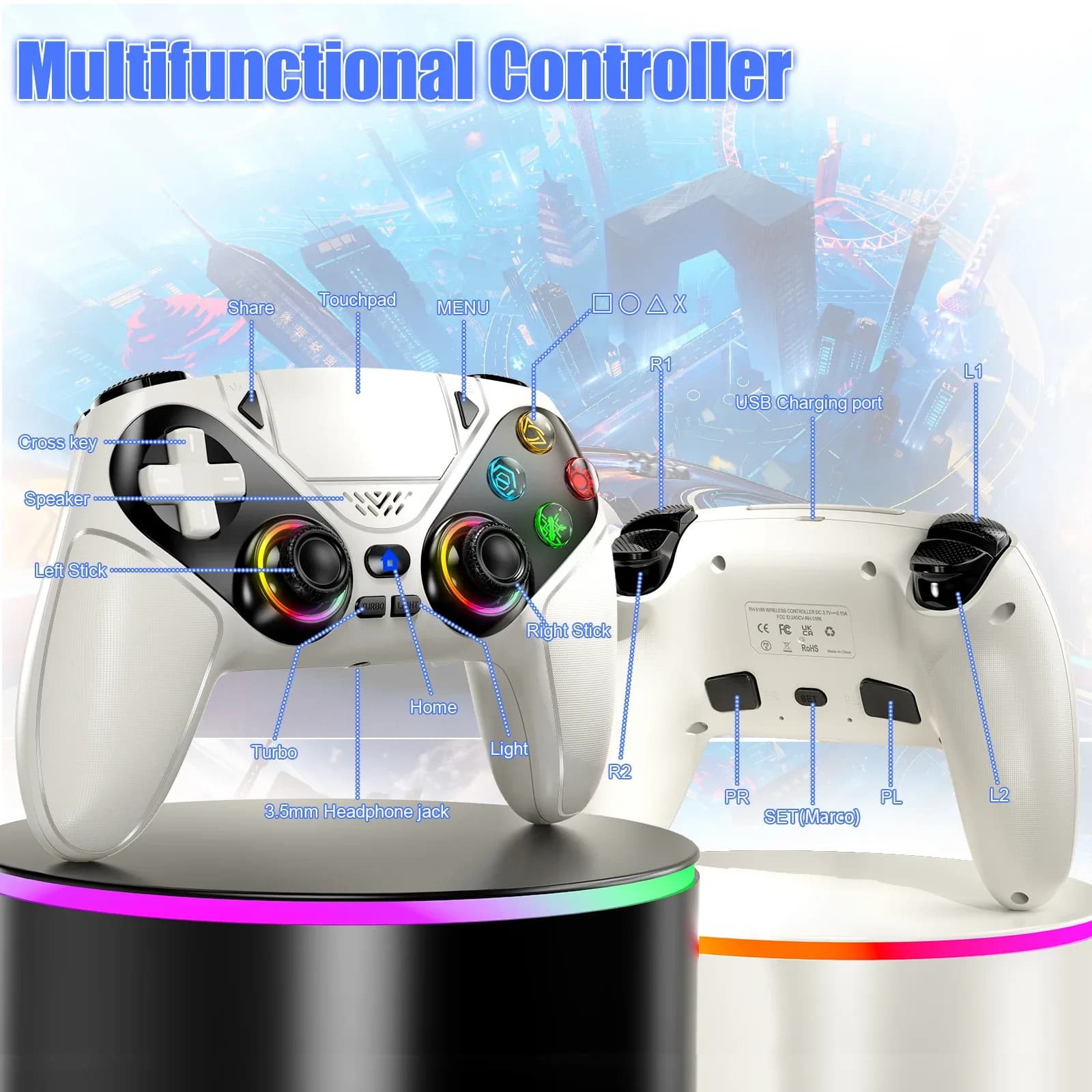 Manette sans fil pour PlayStation 5 avec fonction Turbo et vibration slide 4