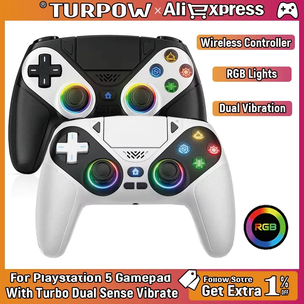 Manette sans fil pour PlayStation 5 avec fonction Turbo et vibration