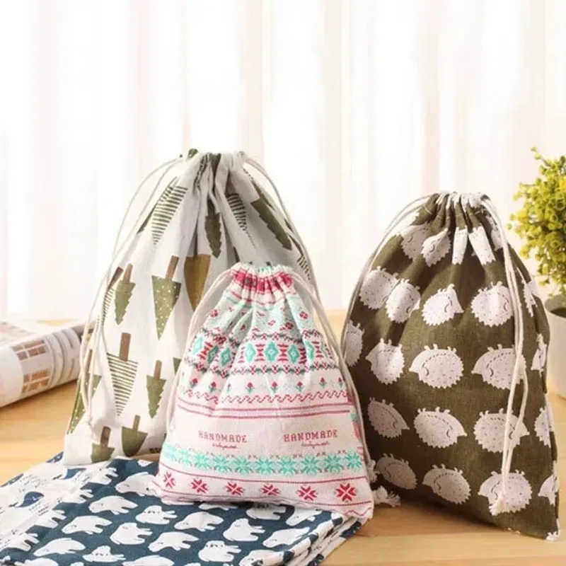 Petit sac de rangement en coton et chanvre à cordon de serrage - Image 2