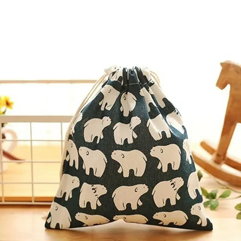 Petit sac de rangement en coton et chanvre à cordon de serrage - Image 4