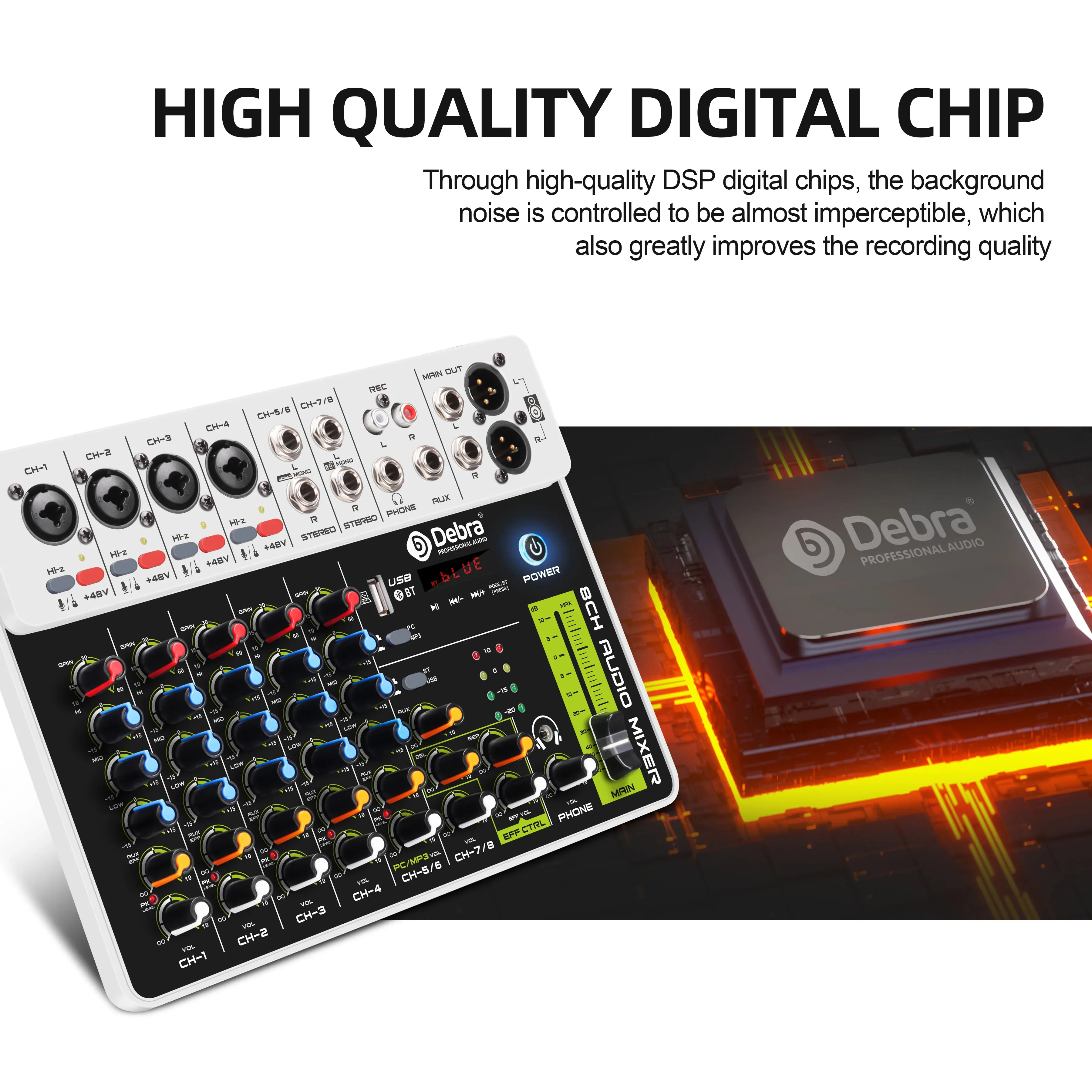Table de mixage audio 4/8 canaux, Contrôleur DJ avec Bluetooth, Alimentation Fantôme et Effets pour Enregistrement PC - Image 4