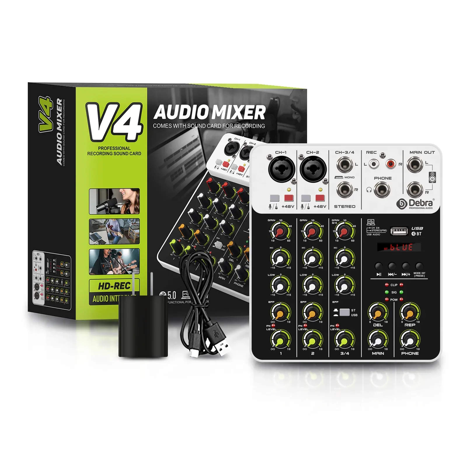 Table de mixage audio 4/8 canaux, Contrôleur DJ avec Bluetooth, Alimentation Fantôme et Effets pour Enregistrement PC slide 9