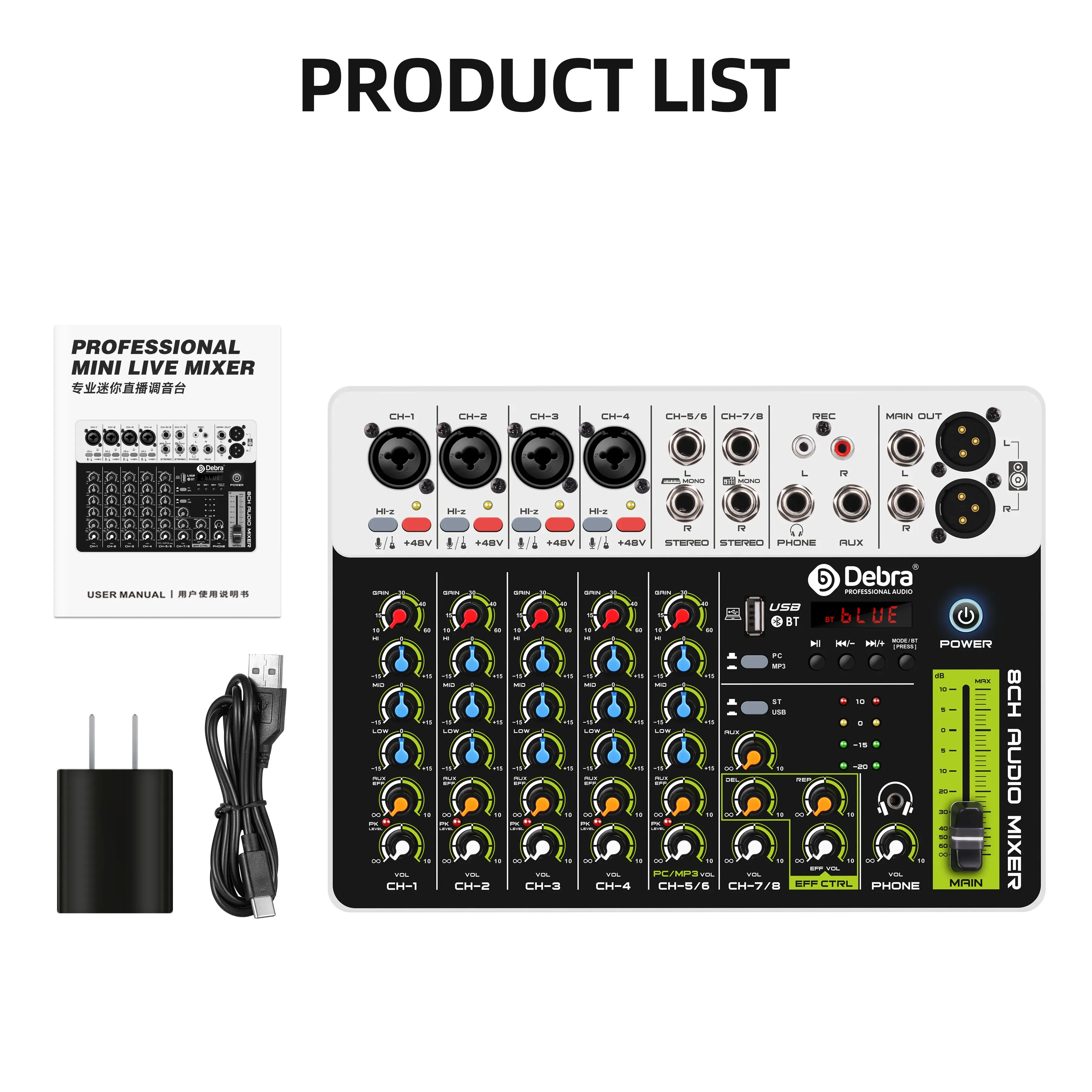 Table de mixage audio 4/8 canaux, Contrôleur DJ avec Bluetooth, Alimentation Fantôme et Effets pour Enregistrement PC slide 7