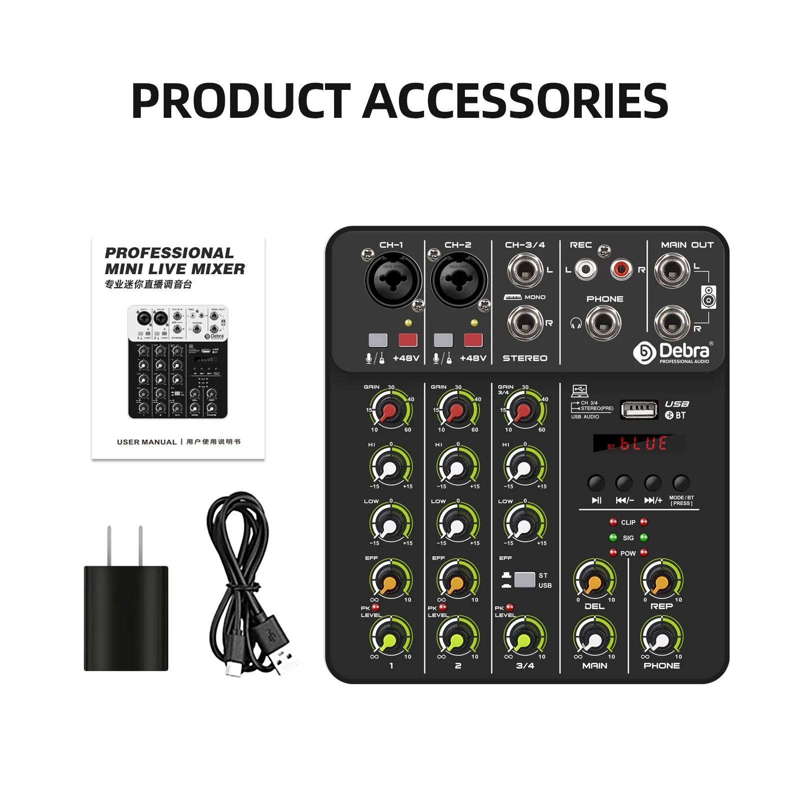 Table de mixage audio 4/8 canaux, Contrôleur DJ avec Bluetooth, Alimentation Fantôme et Effets pour Enregistrement PC slide 8