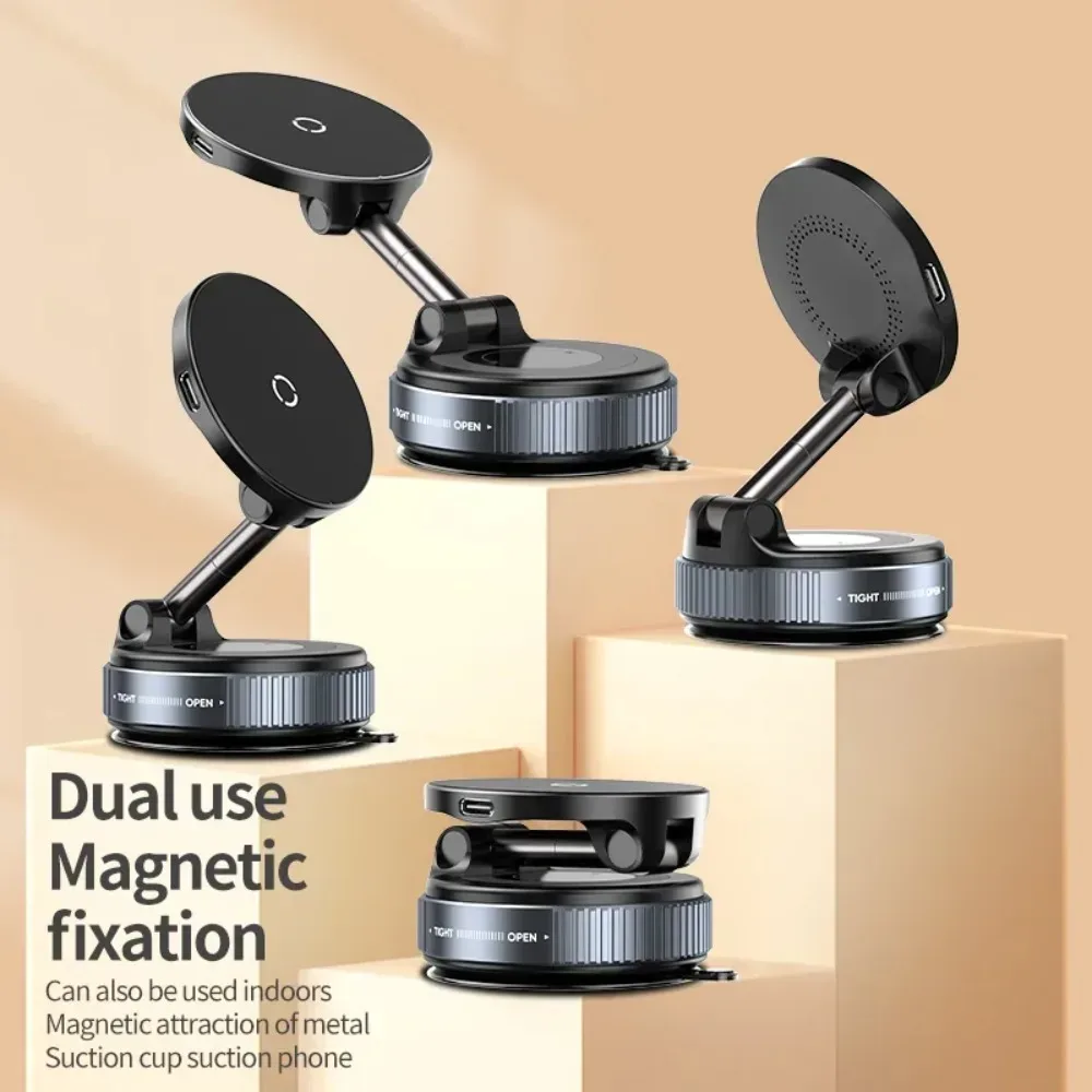 Chargeur de voiture magnétique sans fil avec support à ventouse rotatif 360° - Image 4