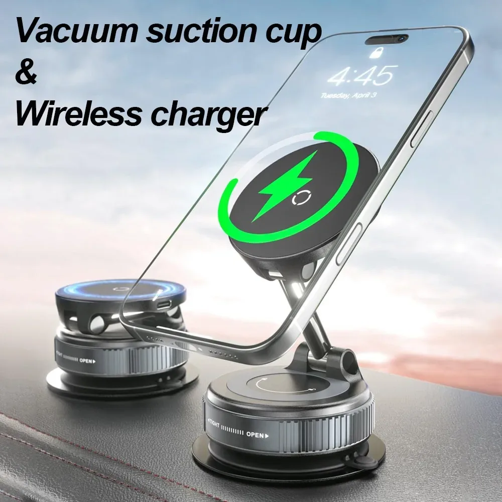 Chargeur de voiture magnétique sans fil avec support à ventouse rotatif 360° - Image 1