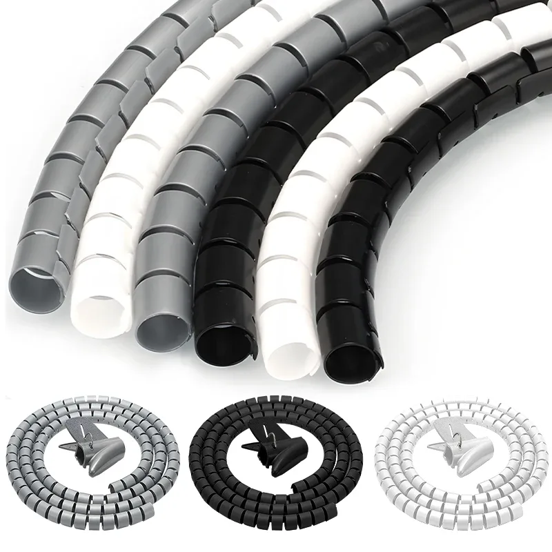 Gaine spirale flexible pour rangement de câbles, 3m - Noir - Image 1