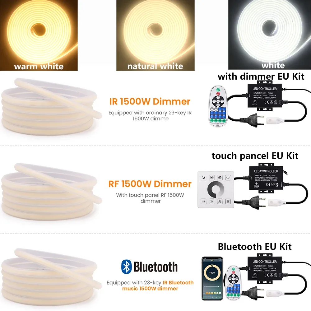 Ruban LED Néon COB Flexible 220V Dimmable 288 LED/m - Contrôle Bluetooth, Mural et Télécommande - Kit Complet 1500W - Image 2