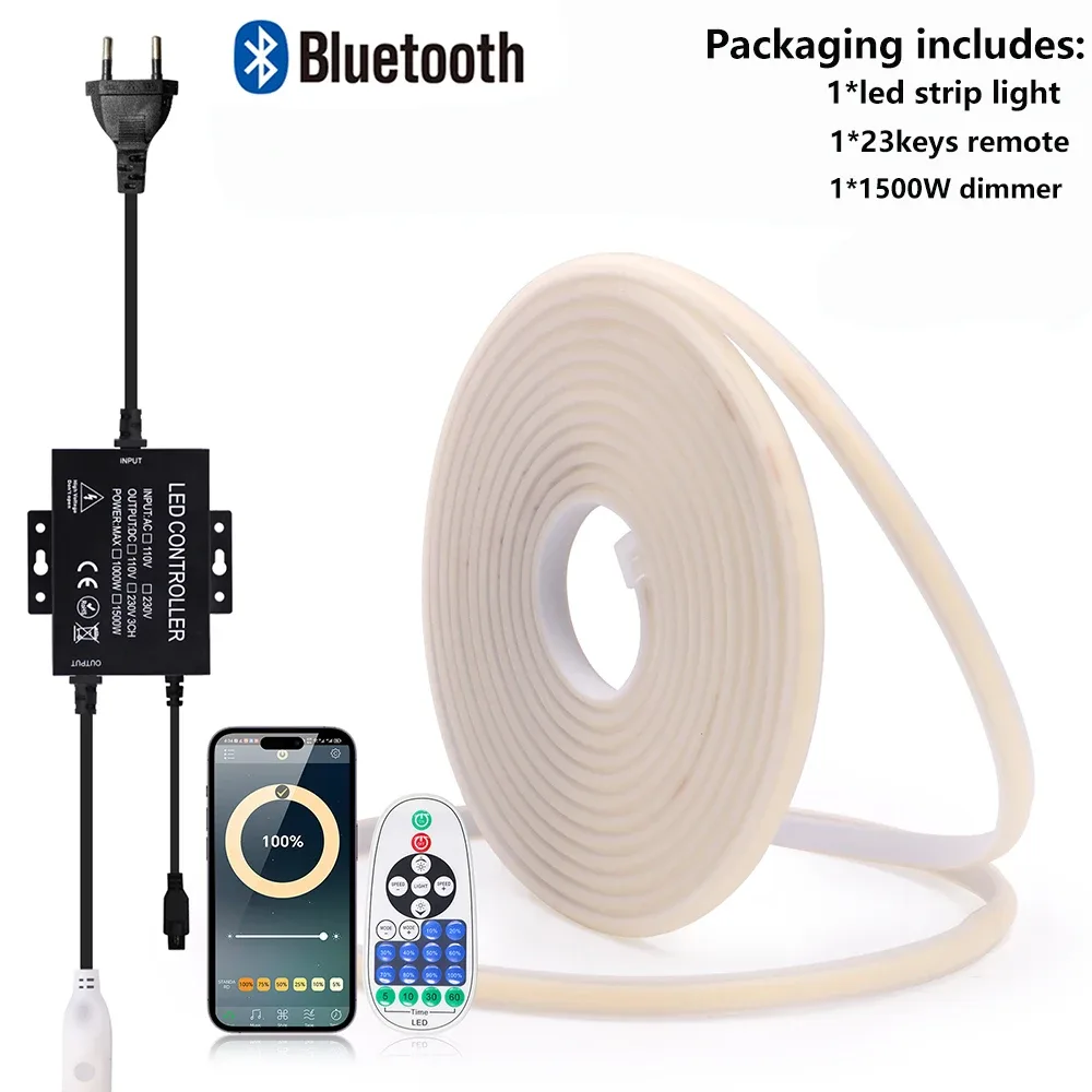 Ruban LED Néon COB Flexible 220V Dimmable 288 LED/m - Contrôle Bluetooth, Mural et Télécommande - Kit Complet 1500W slide 7