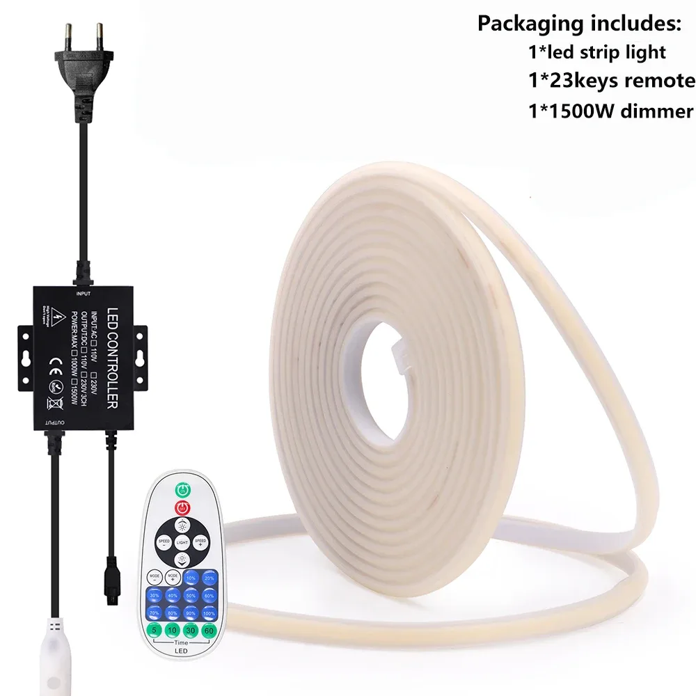 Ruban LED Néon COB Flexible 220V Dimmable 288 LED/m - Contrôle Bluetooth, Mural et Télécommande - Kit Complet 1500W slide 8