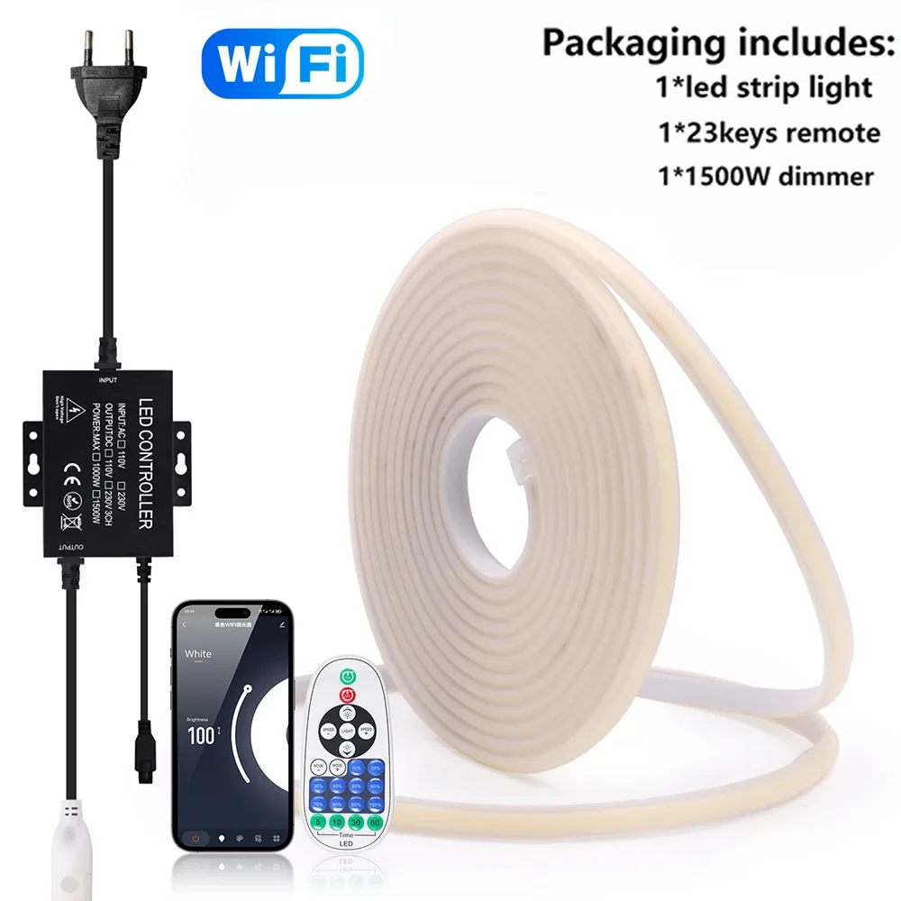 Ruban LED Néon COB Flexible 220V Dimmable 288 LED/m - Contrôle Bluetooth, Mural et Télécommande - Kit Complet 1500W slide 10
