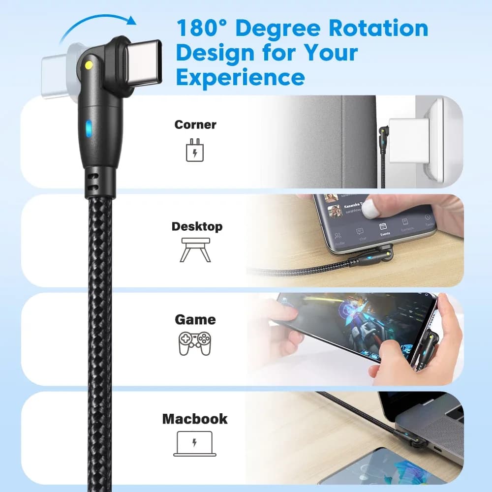 AUFU Câble USB-C vers USB-C 100W PD - Connecteur Rotatif à 180° - Image 4