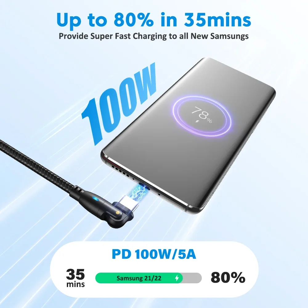 AUFU Câble USB-C vers USB-C 100W PD - Connecteur Rotatif à 180° - Image 2