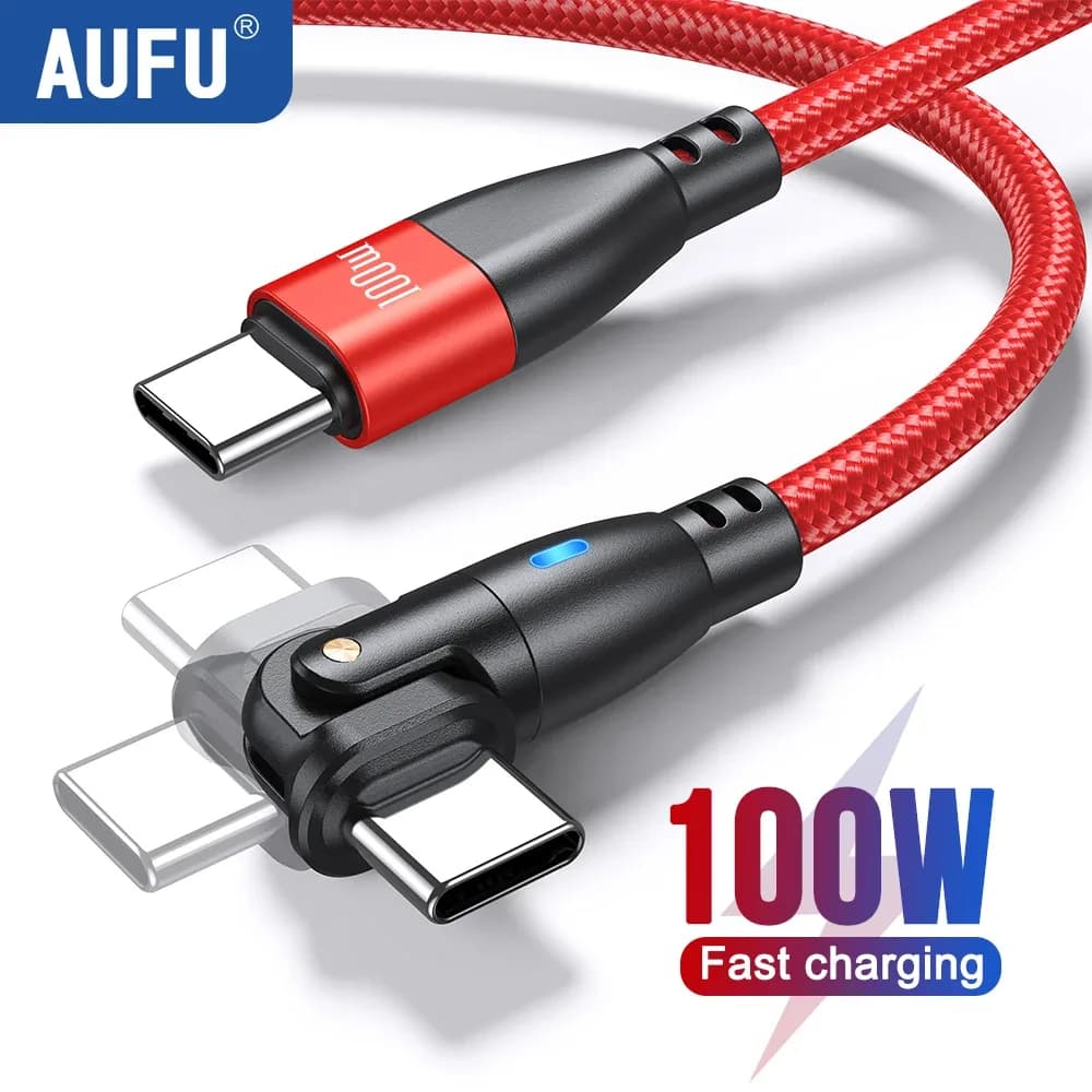 AUFU Câble USB-C vers USB-C 100W PD - Connecteur Rotatif à 180° - Image 1