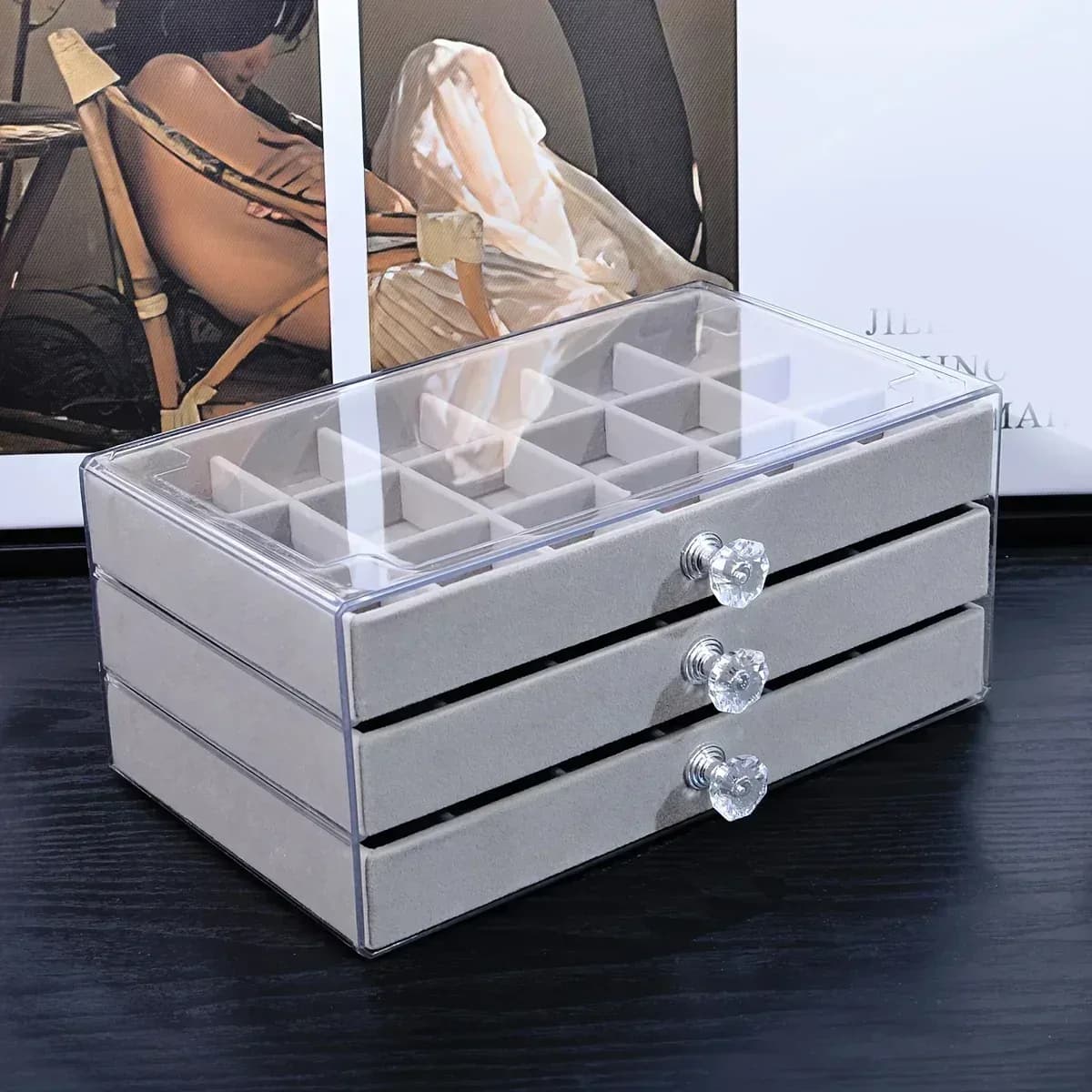 Boîte à bijoux transparente à 5 tiroirs - Image 6