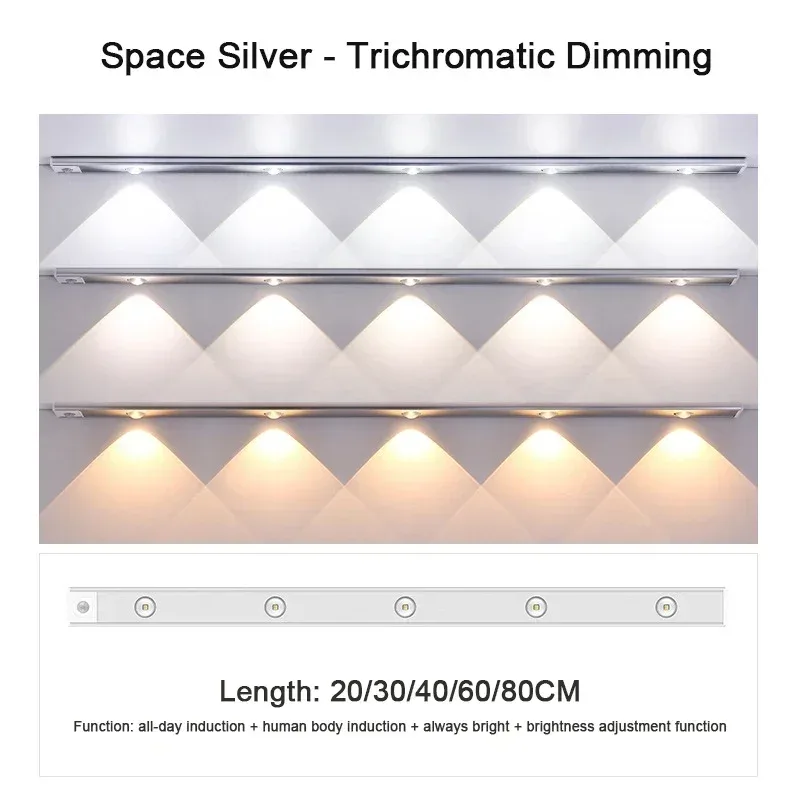 Réglette LED ultra-plate avec détecteur de mouvement, rechargeable USB (20cm / 30cm / 40cm) slide 7