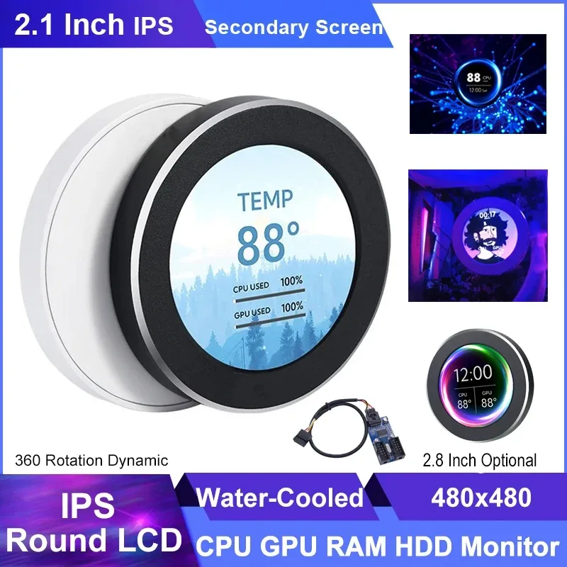 Écran de surveillance système rond IPS pour PC (2,1/2,8 pouces) - USB Type-C - Image 1