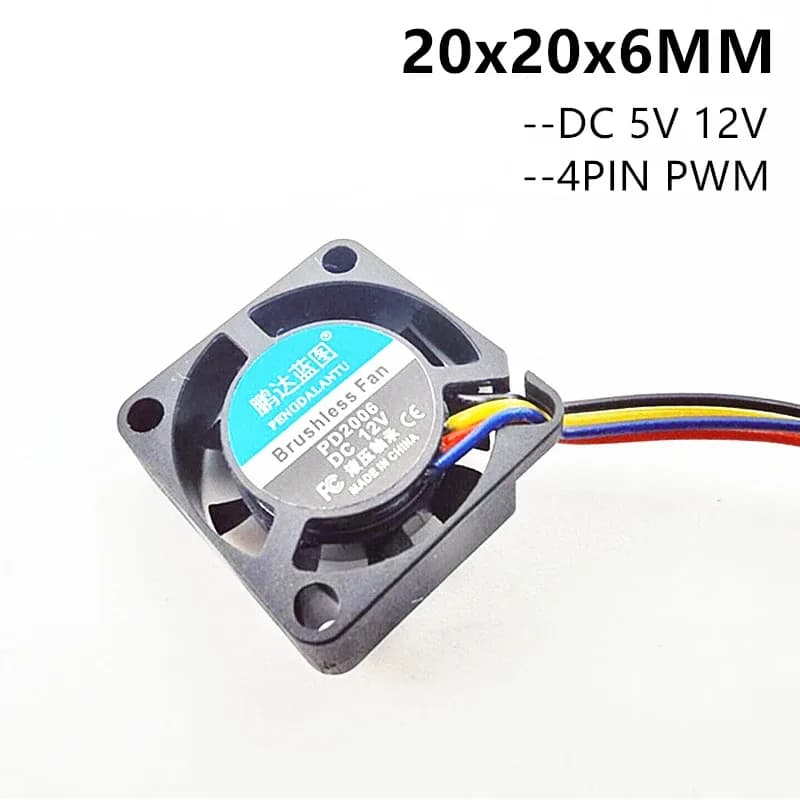 Mini ventilateur de refroidissement ultra-mince 20x20x6mm DC 5V/12V 4 broches 10 000 tr/min - Image 1