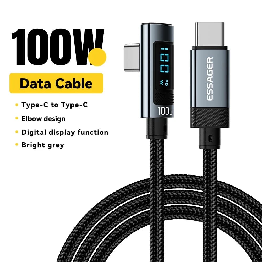 Câble USB-C vers USB-C Essager PD 100W 5A - Charge Rapide avec Affichage LED et Connecteur à 90° slide 7