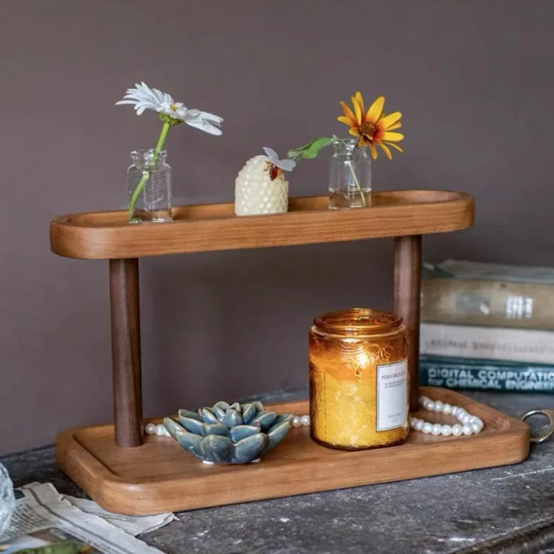 Étagère de rangement en bois à 2 niveaux pour bureau et cosmétiques - Image 3