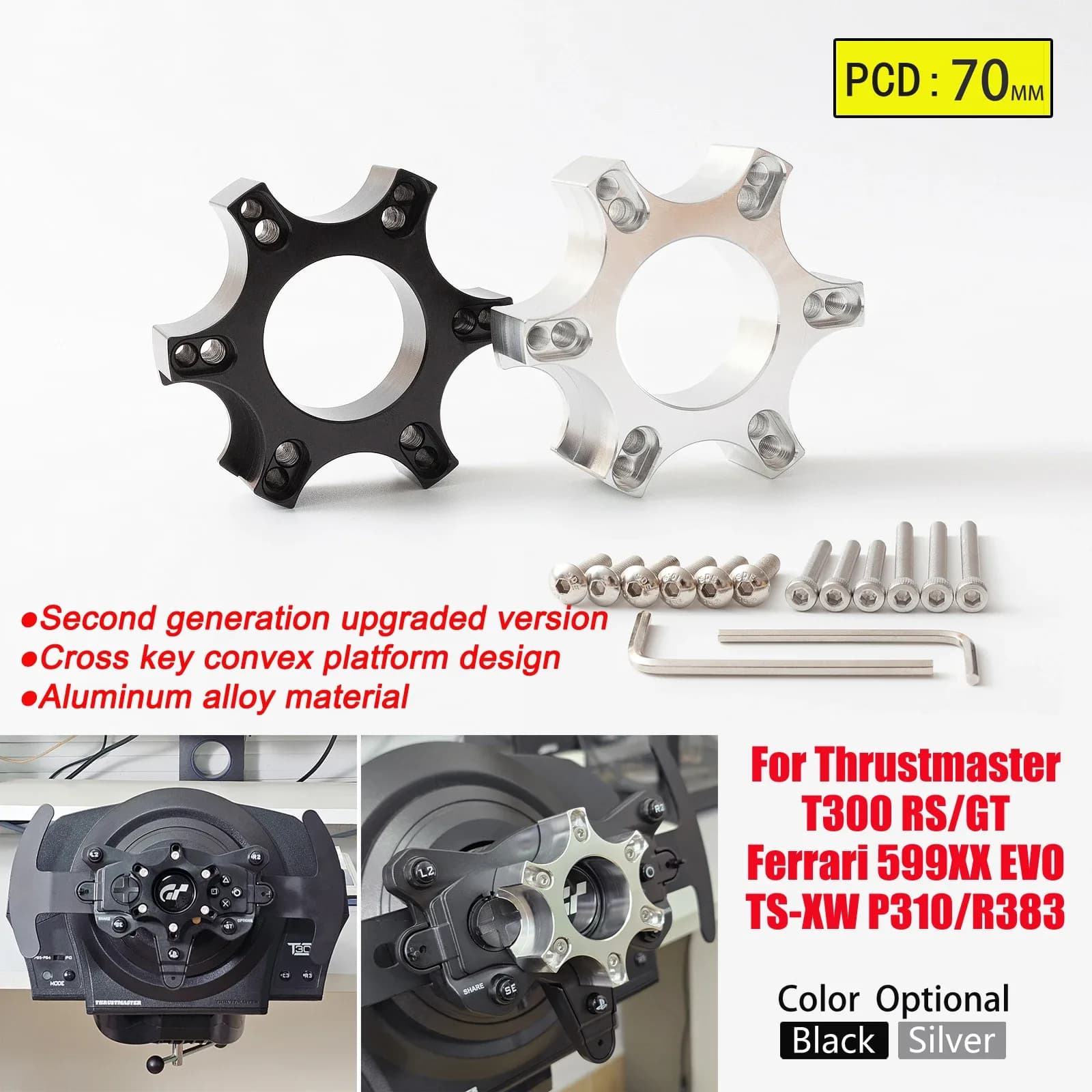 Adaptateur de Volant pour Bases Thrustmaster T300 RS, GT, Ferrari 599, TS-XW, P310 et R383