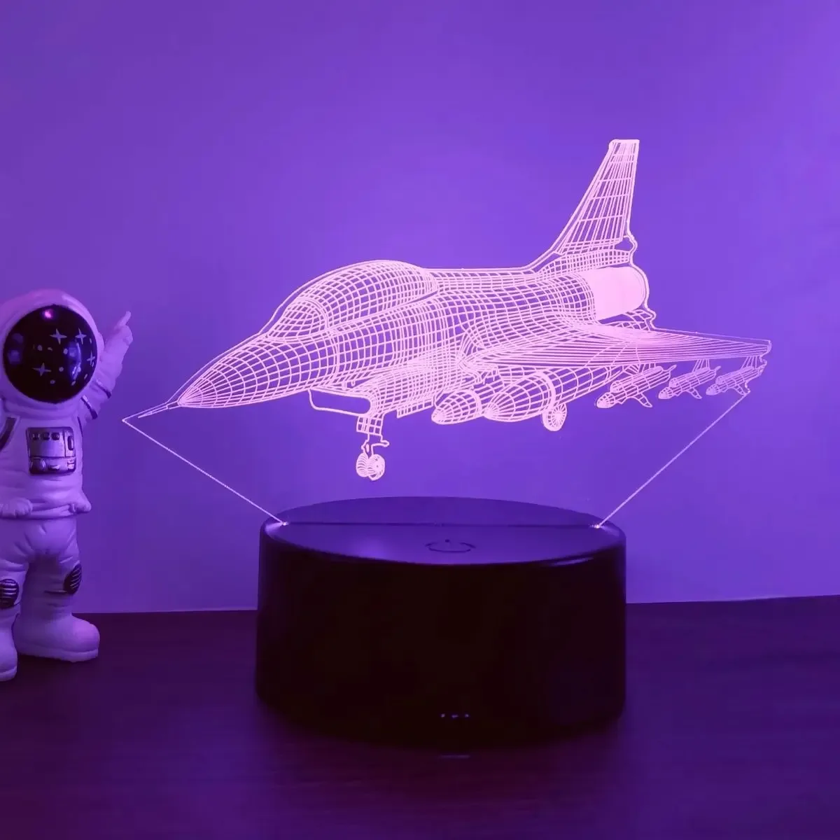 Veilleuse 3D Avion de Chasse - Lampe d'Illusion Optique 7 Couleurs - Image 2