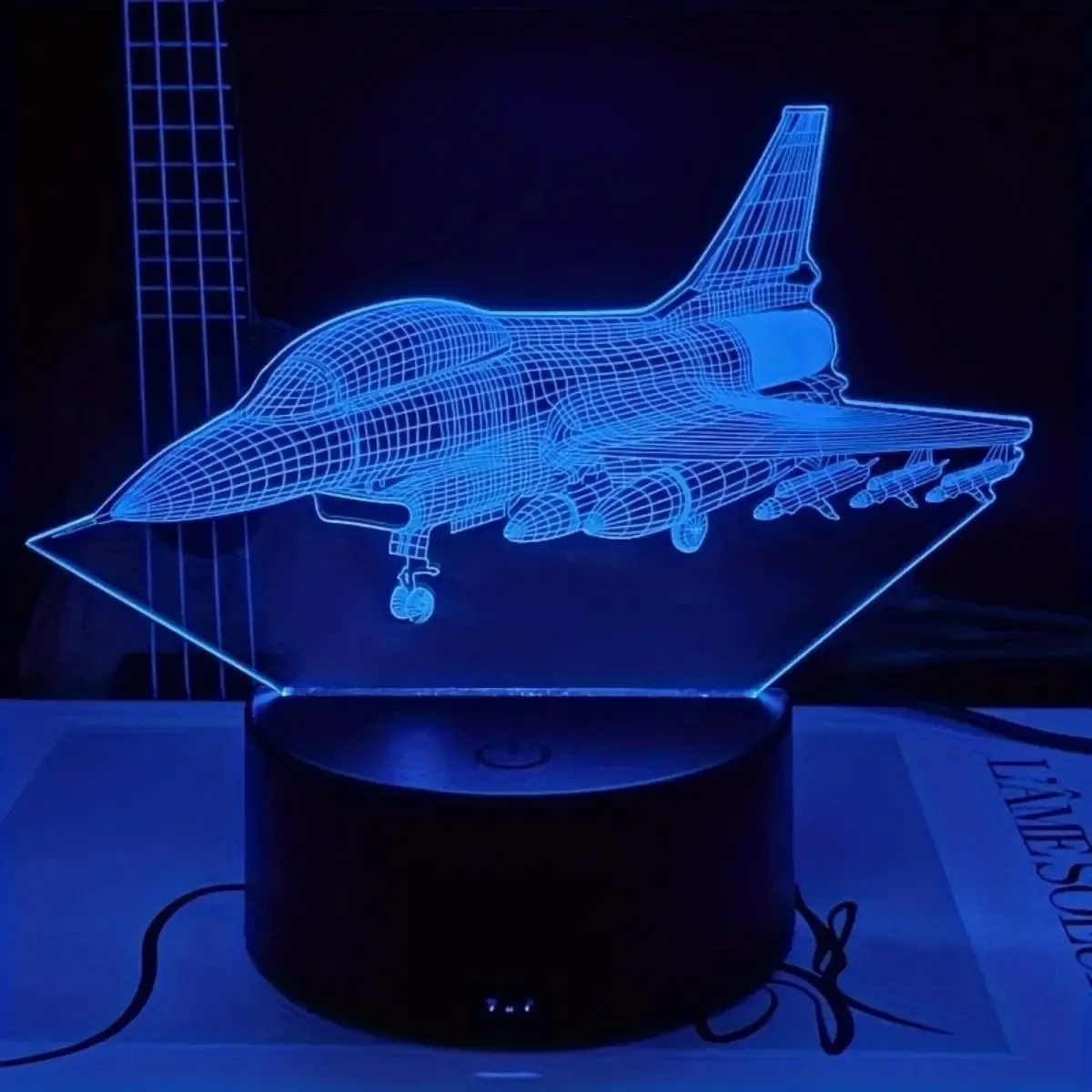 Veilleuse 3D Avion de Chasse - Lampe d'Illusion Optique 7 Couleurs - Image 5