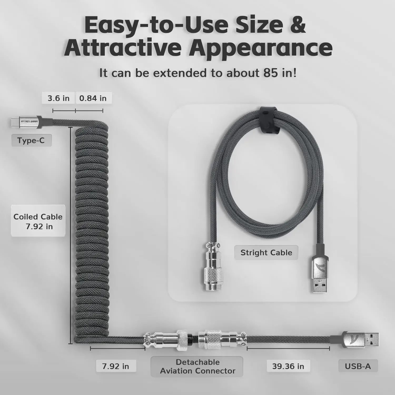 Câble USB-C spiralé ATTACK SHARK C01 PRO pour clavier mécanique, tressé à double gaine - Image 6