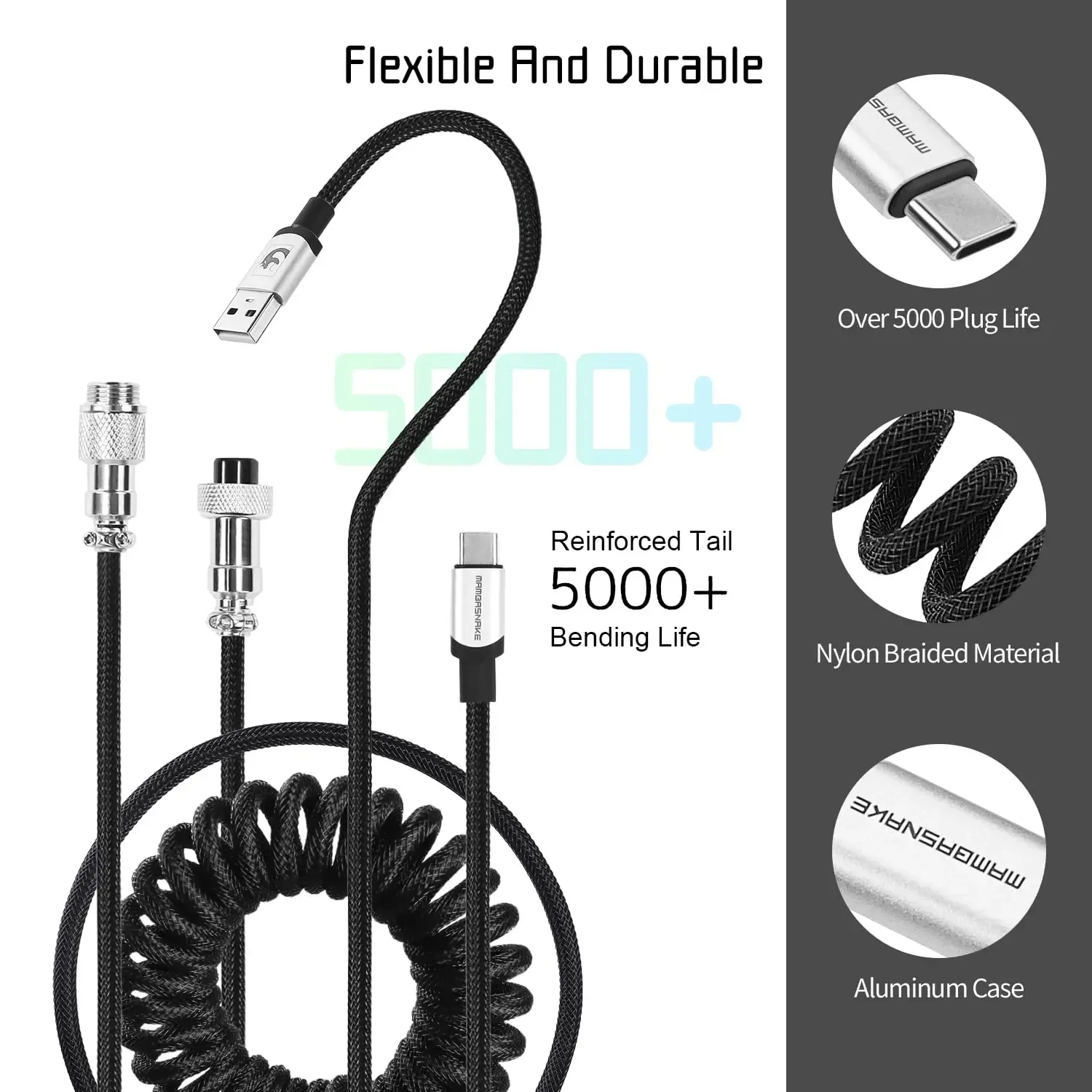 Câble USB-C spiralé ATTACK SHARK C01 PRO pour clavier mécanique, tressé à double gaine - Image 2