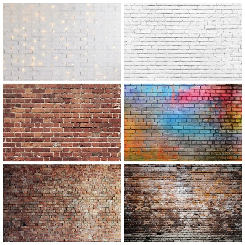 Fond de studio photo : Mur de briques blanches et sol en bois