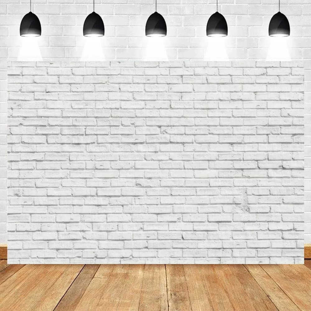 Fond de studio photo : Mur de briques blanches et sol en bois slide 15